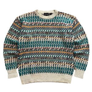 Vintage 90s Graphix Sweater XL (Fits M-L) Teal Geometric Knit Crewneck USA